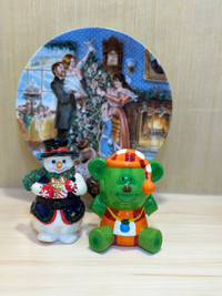 Christmas plate, snow man Jewelry box & piggy bank 