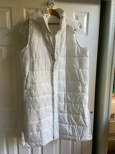 white sleeveless vest w/hood $20., View more