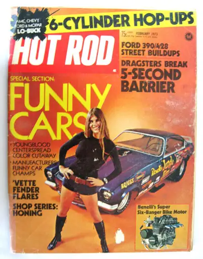 VINTAGE 02/1973 HOT ROD MAG..INTRODUCING JUNGLE PAM First picture of Jungle Pam on a magazine cover....