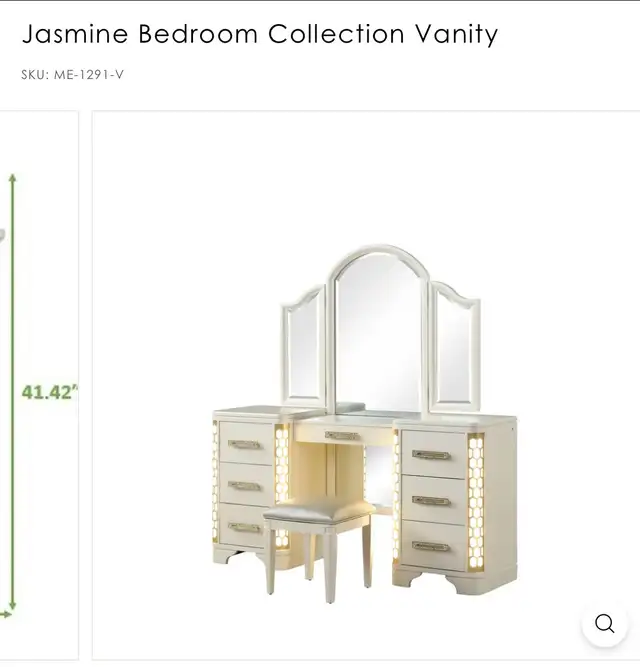 Jasmine Bedroom Vanity Table & Stool (PICK UP IN STORAGE) 62854393627522129