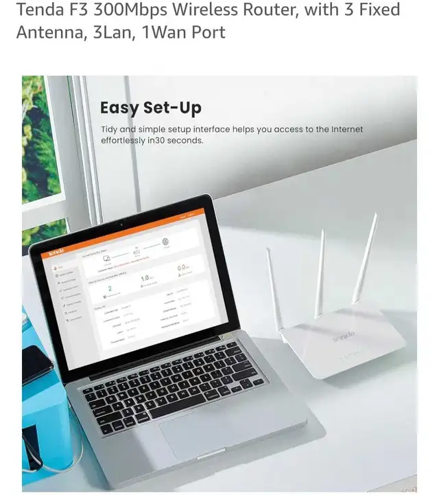 Tenda F3 300Mbps Wireless Router, with 3 Fixed Antenna, 3Lan, 64529143282818124