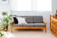MIDCENTURY Vintage Gingham Pine Sofa 
