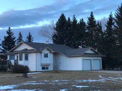 Clean three-bedroom house (plus finished basement) available Aug. 1 on well-treed farm on Highway 72...