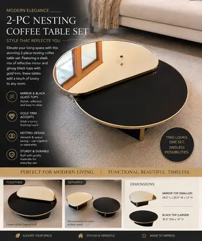 2 Coffee Tables with mirror , View more
