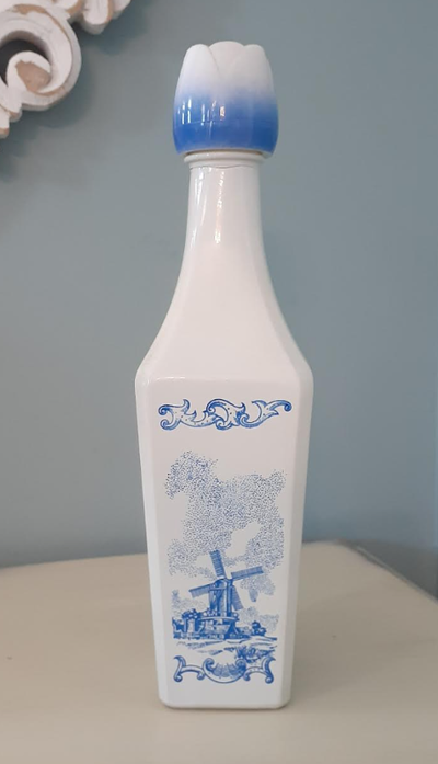 Vintage Vandermint Milk Glass Liqueur Bottle with Delft pattern, View more