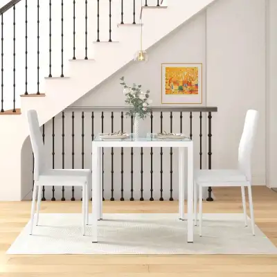 HOMCOM 3-Piece Rectangular Glass Kitchen Table and Chairs with M, View more