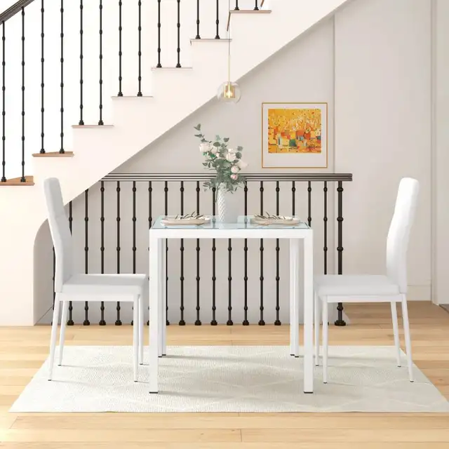 HOMCOM 3-Piece Rectangular Glass Kitchen Table and Chairs with M in Dining Tables & Sets in Markham / York Region - Image 2