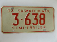 EXTRA RARE VINTAGE 1973 SASKATCHEWAN SEMI-TRAILER LICENSE PLATE