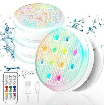 4 Pack Rechargeable Submersible Underwater LED Pool Lights , View more