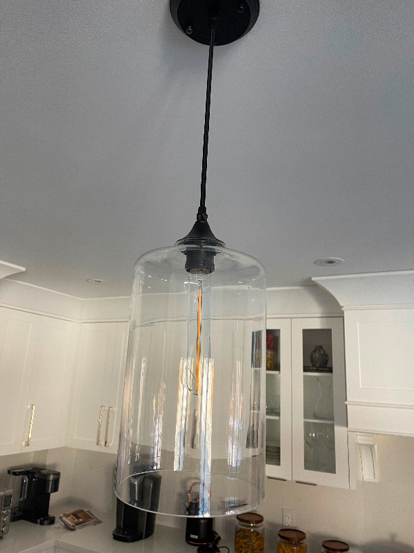 Glass pendant lights with black base and cord- Set of two in Indoor Lighting & Fans in Mississauga / Peel Region - Image 2