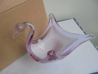 New glass vase candy bowl, purple swan, by L'idea Regalo, Italy