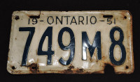 Vintage 1951 Ontario LicenSe Plate