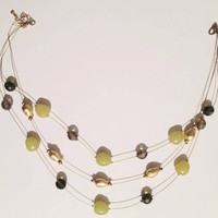 Women's Jewelry - NEW - Gold Green Black Gem Stone Fine Necklace