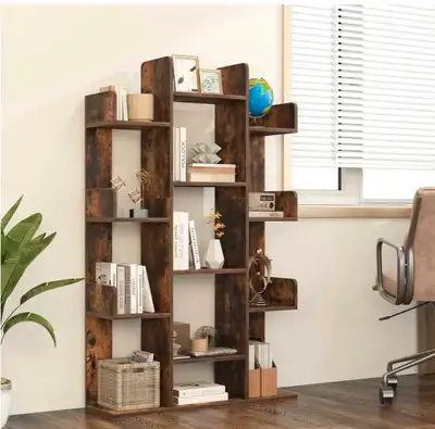 Freestanding Tree Bookshelf, Corner Storage Organizer with 13 Op, View more