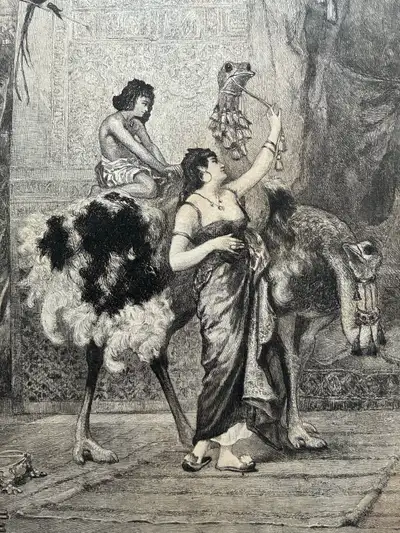 Antique orientalist 1890s print art ostrich Last King Grenada, View more