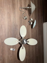 ceiling fan with lights and remote + two light fixtures 