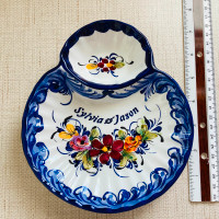 Portuguese  Blue Floral Design Ceramic Trinket Dish - Alcobaca