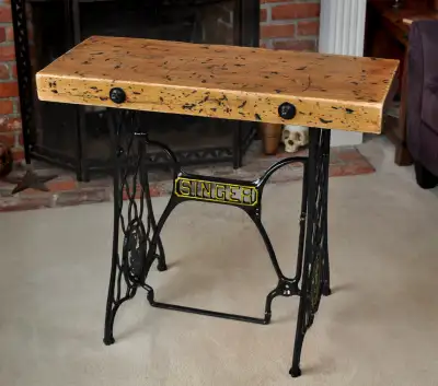 Industrial Hall Table #2508 by Functional Art. This small hall table/writing desk features a thick "...