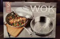 WOK WITH STEAMER STAINLESS STEEL 3Pcs ***NEW***