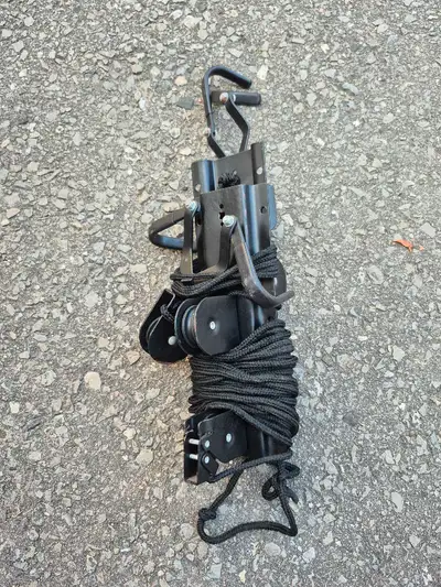 The items ia a hoist and pulley system for use with a kayak, canoe, or bicycle, to lift and store th...