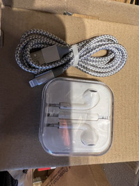 Apple headphones and lighting charge cable