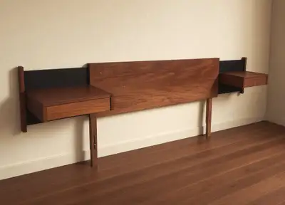 MCM Teak Full Size Bed Headboard + 2 Floating Nightstands, View more