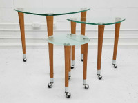 Set of 3 vintage nesting glass tables / stands / plants support 
