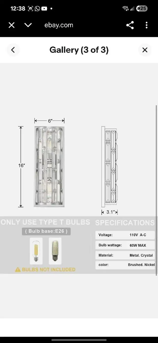 Crystals  wall Sconces ( 2 pack) in Indoor Lighting & Fans in Gatineau - Image 3