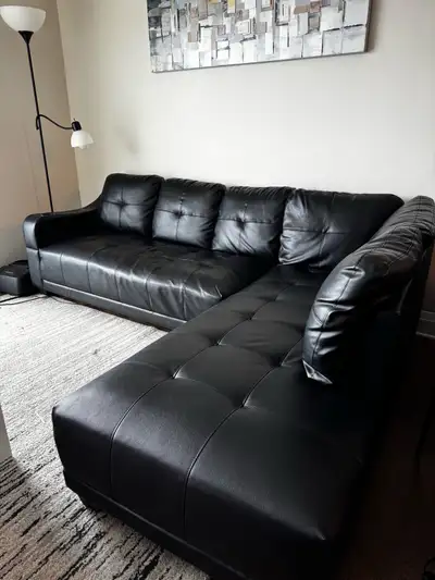 96” Black L-Shaped Sectional Sofa – Faux Leather, Right-Facing C, View more