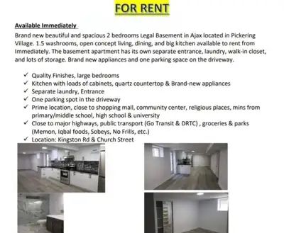 Looking for a cozy, modern, and spacious legal basement apt.