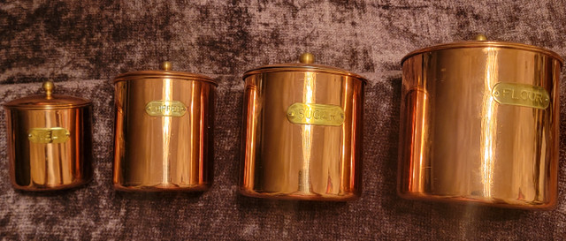 Vintage 1970's Copper 4 piece nesting Canister Set      EUC in Kitchen & Dining Wares in Winnipeg