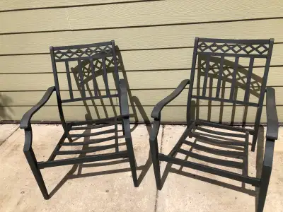 Metal patio set - love seat (seats two) and two arm chairs. Great condition. No cushions. $75 for al...