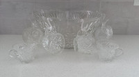 VINTAGE CUT  GLASS  PUNCH  BOWL & MATCHING CUPS