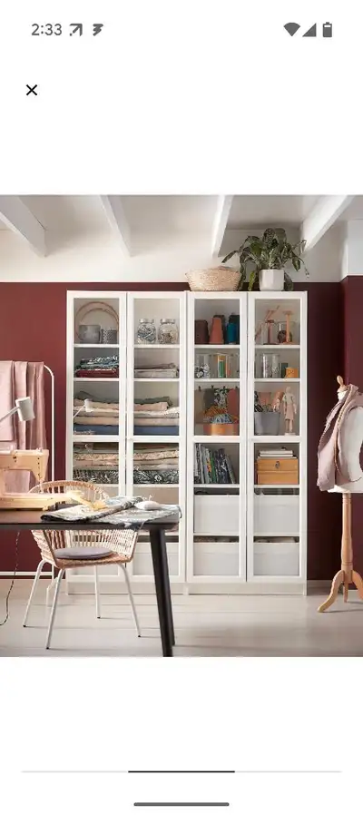 I have 2 ikea billy oxberg glass doors. Excellent condition. $80 for both. Width 15.5" Height 75 3/4...