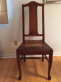 Solid oak high back chair with cane seat