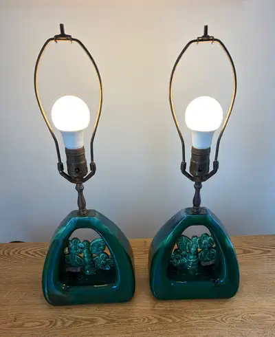 MCM Green Drip Glaze Ceramic Table Lamps – Matching Pair, View more