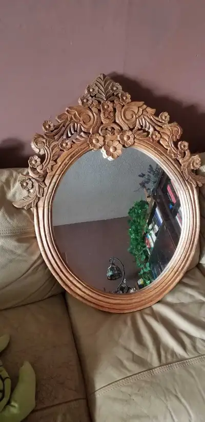 Ornate Wooden Oval Wall Mirror, View more