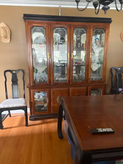 Vintage Solid Wood Dining Room Set – Table, 6 Chairs & Hutch, View more
