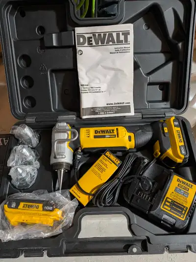 DeWalt 20V Max 1-Inch Cordless PEX Expander Kit complete with its original carrying case, two 20V ba...