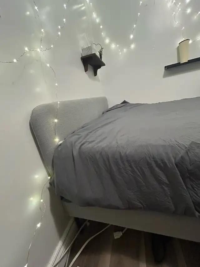  IKEA SLATTUM Grey Upholstered Bed frame — Double/Full