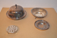 LOT OF 4 SILVER PLATE TRAYS COVERED BUTTER