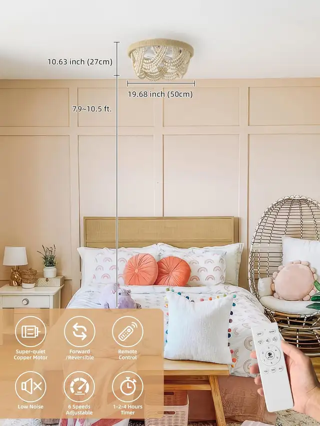 Boho Beaded Ceiling Fan with Light & Remote Control – 20 Inch Fl in Indoor Lighting & Fans in Mississauga / Peel Region - Image 9