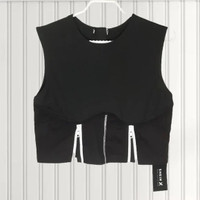 L | Zipper Crop Rib-Knit Tank Top