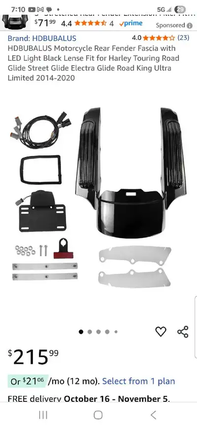 HDBUBALUS Motorcycle Rear Fender Fascia with LED Light Black Lense Fit for Harley Touring Road Glide...