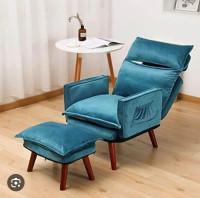 NEW MOONVELLA Velvet Chair & Ottoman with Pillows - TEAL BLUE