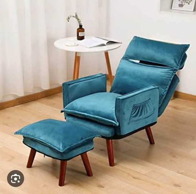 NEW MOONVELLA Velvet Chair & Ottoman with Pillows - TEAL BLUE in Chairs & Recliners in Calgary