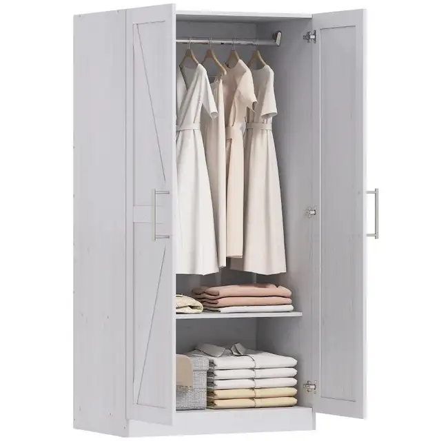 Wardrobe Cabinet with Hanging Rod, Anti-Tipping and 2 Barn Doors in Dressers & Wardrobes in Markham / York Region - Image 2