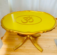 STUNNING Refinished Gold/ Chartreuse ‘YOGA Om’ End Table