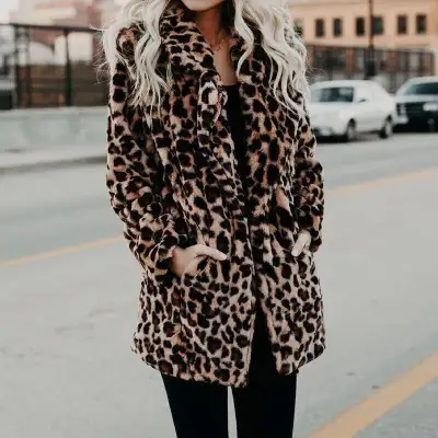 Leopard Print Faux Fur Coat, View more