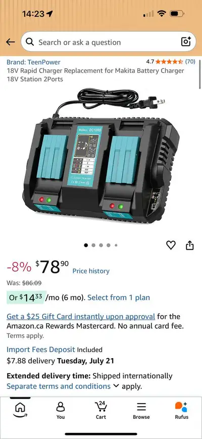 NEW — TeenPower DualPort Rapid Charger for Makita 14.4V–18V LXT , View more